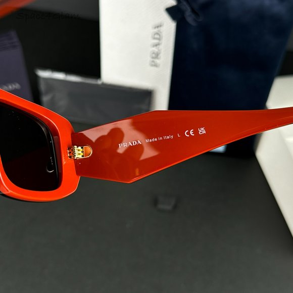 Prada PR17WS 12N5S0 Sunglasses Orange Black Dark Grey Rectangle Unisex - Picture 3 of 8